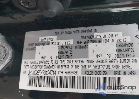 2007 Mazda Mx-5 Grand Touring z USA, uszkodzony, nr VIN JM1NC25FX70124714